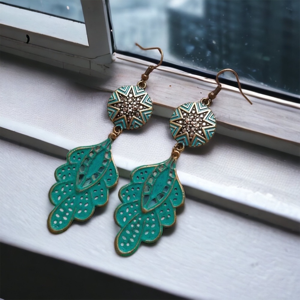 Vintage Filigree Earrings Artisan Patina Gold Boho